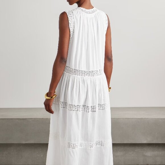 NWT 2024 ULLA JOHNSON Thalia Crochet-trimmed Voile Coverup in Cowrie XS $590 - Picture 5 of 12